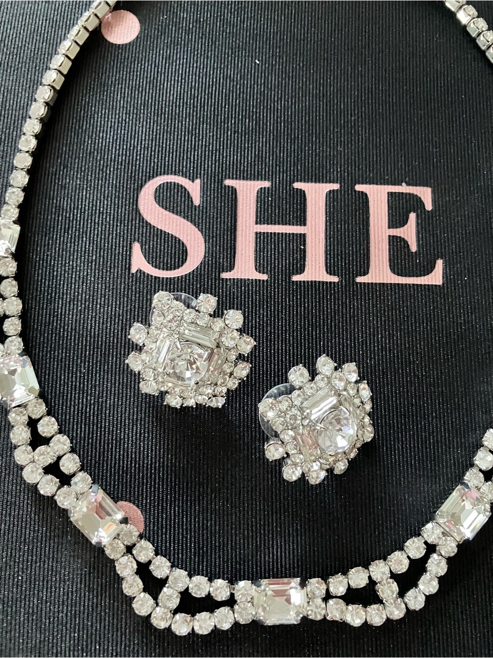 J Crew Clear Crystal Statement Necklace, Earrings, Brooch Set